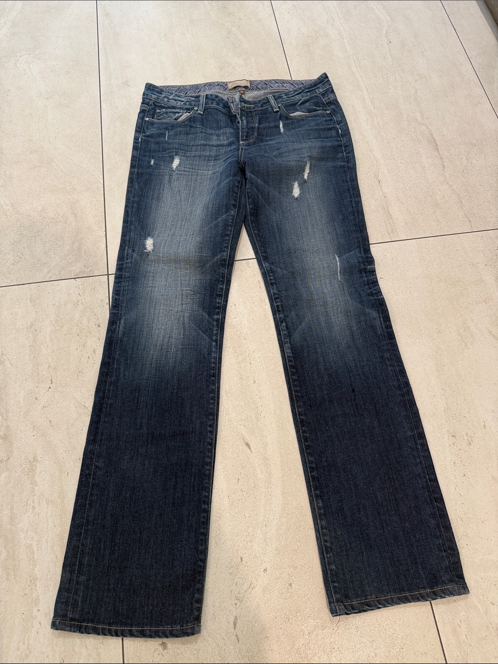 PAIGE Dark Blue Flared Jeans with Light Distressing